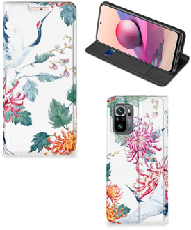 B2Ctelecom Wallet Bookcase Xiaomi Redmi Note 10 4G | 10S Telefoonhoesje Bird Flowers