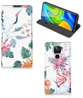 B2Ctelecom Wallet Bookcase Xiaomi Redmi Note 9 Telefoonhoesje Bird Flowers