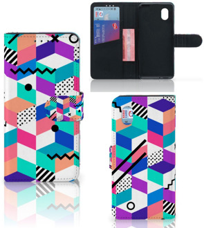 B2Ctelecom Wallet Case Alcatel 1B (2020) GSM Hoesje Gepersonaliseerd Cadeau Blocks Colorful