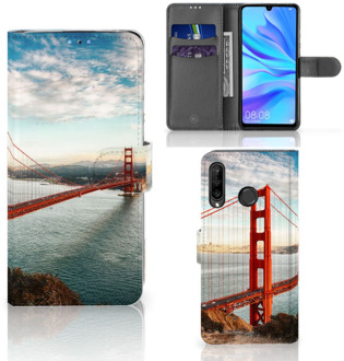 B2Ctelecom Wallet Case Huawei P30 Lite Design Golden Gate Bridge