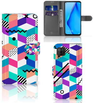 B2Ctelecom Wallet Case Huawei P40 Lite GSM Hoesje Gepersonaliseerd Cadeau Blocks Colorful