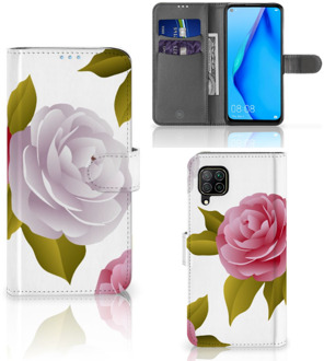 B2Ctelecom Wallet Case Huawei P40 Lite Telefoon Hoesje Cadeau voor haar Roses