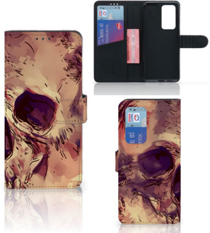 B2Ctelecom Wallet Case Huawei P40 Pro Smartphone Hoesje Skullhead