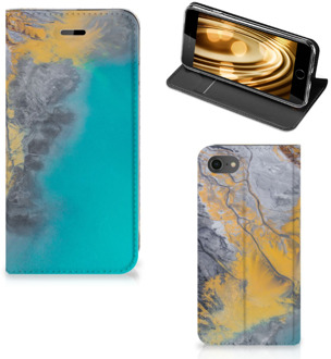 B2Ctelecom Wallet Case iPhone SE (2020) | 7/8 Hoesje Marble Blue Gold