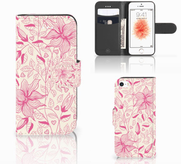 B2Ctelecom Wallet Case iPhone SE  Pink Flowers