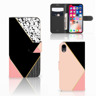 B2Ctelecom Wallet Case iPhone XRBlack Pink Shapes