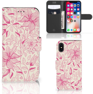 B2Ctelecom Wallet Case iPhone Xs | X Pink Flowers