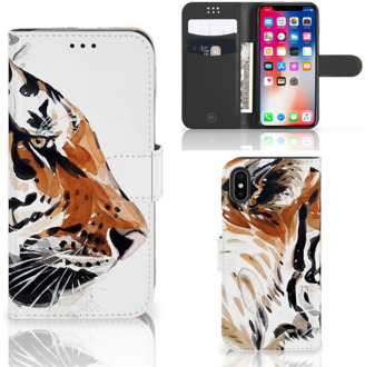 B2Ctelecom Wallet Case iPhone Xs | X Watercolor Tiger