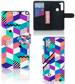 B2Ctelecom Wallet Case Motorola G8 Power GSM Hoesje Gepersonaliseerd Cadeau Blocks Colorful