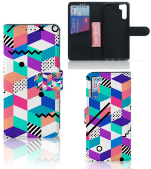 B2Ctelecom Wallet Case OPPO A91 | Reno3 GSM Hoesje Gepersonaliseerd Cadeau Blocks Colorful