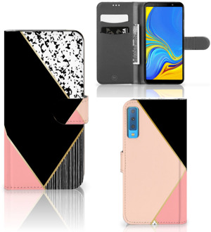 B2Ctelecom Wallet Case Samsung Galaxy A7 (2018) Black Pink Shapes