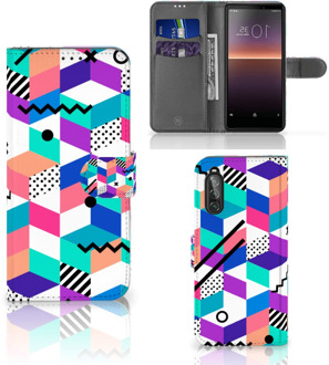 B2Ctelecom Wallet Case Sony Xperia 10 II GSM Hoesje Gepersonaliseerd Cadeau Blocks Colorful