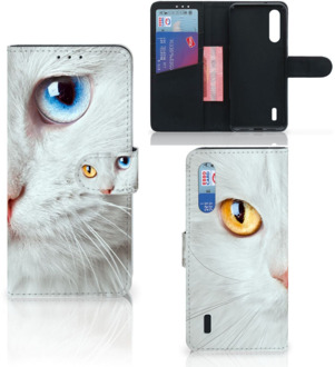 B2Ctelecom Xiaomi Mi 9 Lite Telefoonhoesje met Pasjes Witte Kat