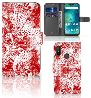 B2Ctelecom Xiaomi Mi A2 Lite Bookcover hoesje Angel Skull Red