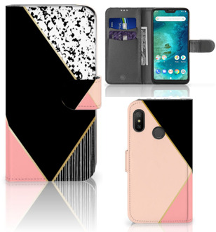 B2Ctelecom Xiaomi Mi A2 Lite Bookcover hoesje Black Pink Shapes