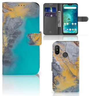 B2Ctelecom Xiaomi Mi A2 Lite Bookcover hoesje Marble Blue Gold