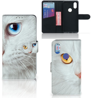 B2Ctelecom Xiaomi Mi Mix 2s Telefoonhoesje met Pasjes Witte Kat