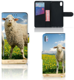 B2Ctelecom Xiaomi Redmi 7A Telefoonhoesje met Pasjes Schaap en Lammetje