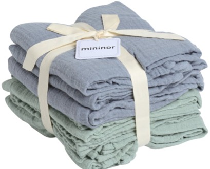 Baby Accessoires Mininor Mousseline Doek Grijze Afdichting/Wilg Groen 70 X 70 Cm 6 st