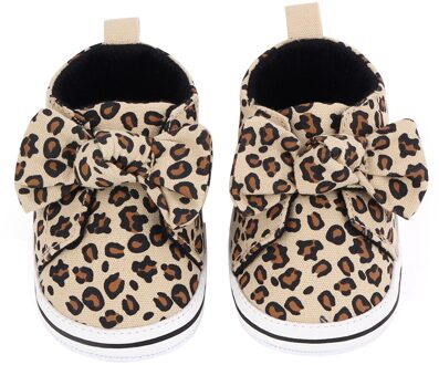 Baby Baby Girl Crib Schoenen Leuke Luipaard Print Prinses Jurk Schoenen Anti-Slip Peuter Eerste Wandelaars Met Strik Bruin / 13-18 months