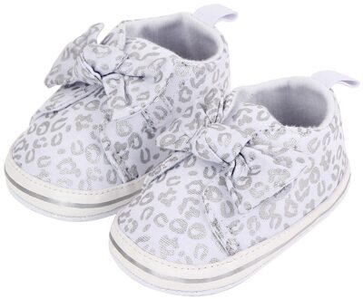 Baby Baby Girl Crib Schoenen Leuke Luipaard Print Prinses Jurk Schoenen Anti-Slip Peuter Eerste Wandelaars Met Strik Zilver / 0-6 months