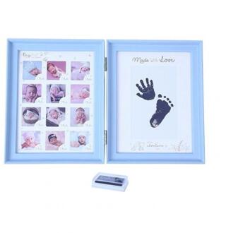 Baby Baby Handafdruk Footprint Eerste Jaar Foto Diy Familie Geheugen Fotolijst Blauw