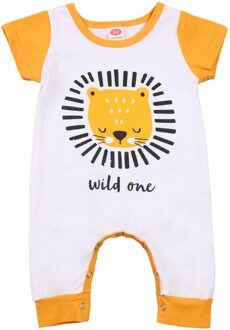 Baby Baby Jongen Meisje Romper Peuter Geel Leeuw Patroon Korte Mouw Kruis Knop Crew Hals Kledingstuk 24M