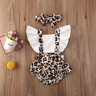 Baby Baby Meisjes Kleding Luipaard Print Bodysuit Rompertjes Speelpakje Zomer Backless Ruffle Mouwen Bow Hoofdband 2Pc Outfits 12m