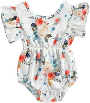Baby Baby Meisjes Zomer Romper Bloemen Ruches Korte Mouwen Jumpsuit Met Kruis Knop Voor Peuter Grils 3-24 Maanden 12-18m