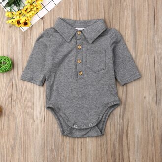 Baby Baby Romper Gentleman Leuke Kleding Baby Boy Effen Kleur Formele Bodysuit Korte Mouw Turn Down Kraag Shirts Grijs / 9m