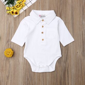 Baby Baby Romper Gentleman Leuke Kleding Baby Boy Effen Kleur Formele Bodysuit Korte Mouw Turn Down Kraag Shirts wit / 6m