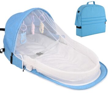 Baby Bed Reizen Klamboe Met Draagbare Case Infant Opvouwbare Ademend Baby Zon Bescherming Slapen Mand blauw