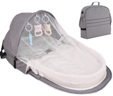 Baby Bed Reizen Klamboe Met Draagbare Case Infant Opvouwbare Ademend Baby Zon Bescherming Slapen Mand grijs