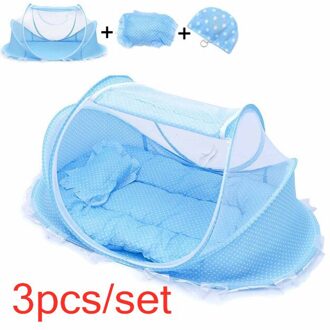 Baby Beddengoed Wieg Netting Draagbare Opvouwbare Slapen Netto Pasgeboren Mosquito Tent Kinderen Bed Tent Klamboe Voor Baby Wieg 3stk reeks blauw