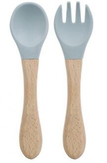 Baby Bestekset - Hout & Siliconen - Grijsblauw