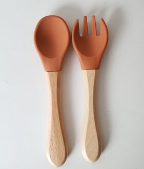 Baby Bestekset - Hout & Siliconen - Kaneelbruin