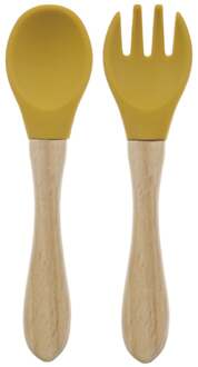 Baby Bestekset - Hout & Siliconen - Mosterdgeel