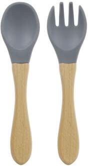 Baby Bestekset - Hout & Siliconen - Pastelblauw