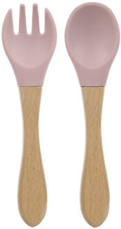 Baby Bestekset - Hout & Siliconen - Zachtroze