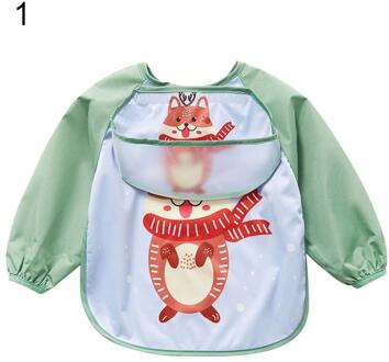 Baby Bib Cartoon Groene Lange Mouw Waterdichte Kids Eten Bib Schilderen Schort Voedsel Catcher Kinderen Borst Bescherming Kids Accessoires XXL 1