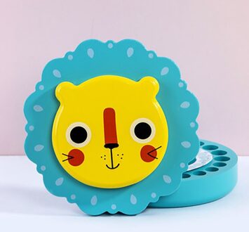 Baby Bladverliezende Tooch Doos Baby Houten Tand Doos Melktanden Opbergdoos Kinderen Melktanden Lanugo Collectie Houten Doos blauw leeuw shy