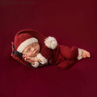 Baby Boy Girl Red Christmas Romper+Hat Outfits Newborn Photography Props Infant Photo Shoot Xmas Costume foto Shooting Clothes