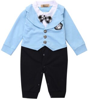 Baby Boy Lange mouw Gentleman Strik Een Stuk Romper Blauw / 6m