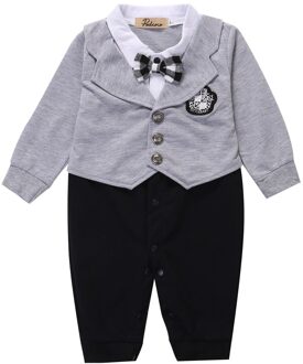 Baby Boy Lange mouw Gentleman Strik Een Stuk Romper Grijs / 18m