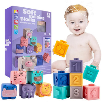 Baby Building Blocks Toys Silicone Soft Sensory Teething Squeeze Toy Food Grade Silicone Building Blocks Newborn Educational Toy