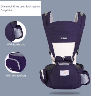 Baby Carrier Ademende Multifunctionele Kangoeroes Rugzak Babyzitting Carrier Hip Seat Draagzak Voor Alle Seizoenen diep blauw