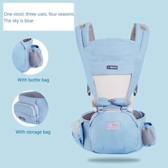 Baby Carrier Ademende Multifunctionele Kangoeroes Rugzak Babyzitting Carrier Hip Seat Draagzak Voor Alle Seizoenen lucht blauw