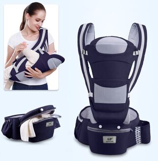 Baby Carrier Ergonomische 0-48 Maanden, 15 Verschillende Gebruik, Over Hip, Front, Kangoeroe, schouder, diep blauw