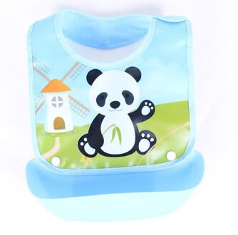 Baby Cartoon Leuke Afneembare Kids Jongens Meisjes Voeden Kiel Slabbers Feeding Bib blauw panda