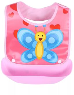 Baby Cartoon Leuke Afneembare Kids Jongens Meisjes Voeden Kiel Slabbers Feeding Bib roze vlinder